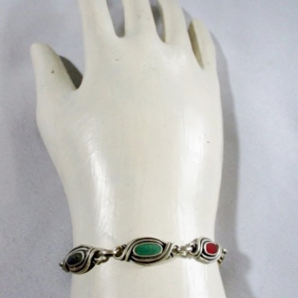 STERLING SILVER STONE Hinged Bracelet Multi Color - Picture 7 of 8